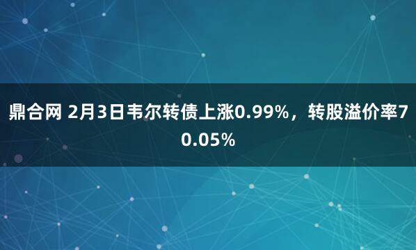 鼎合网 2月3日韦尔转债上涨0.99%，转股溢价率70.05%